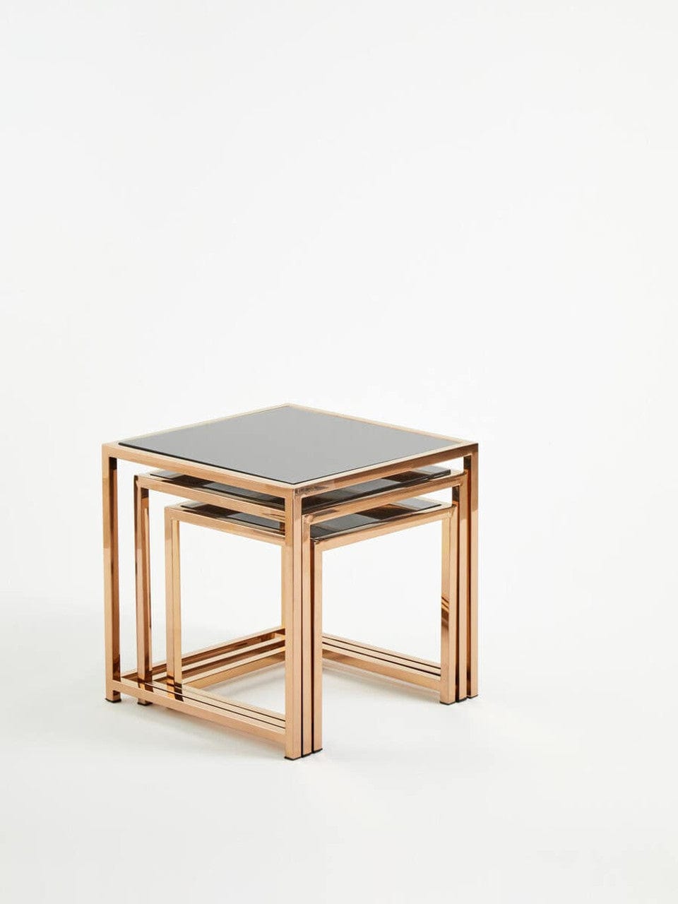 Noosa & Co. Living Ackley Set of 3 Gold Frame Nesting Tables with Black Glass House of Isabella UK