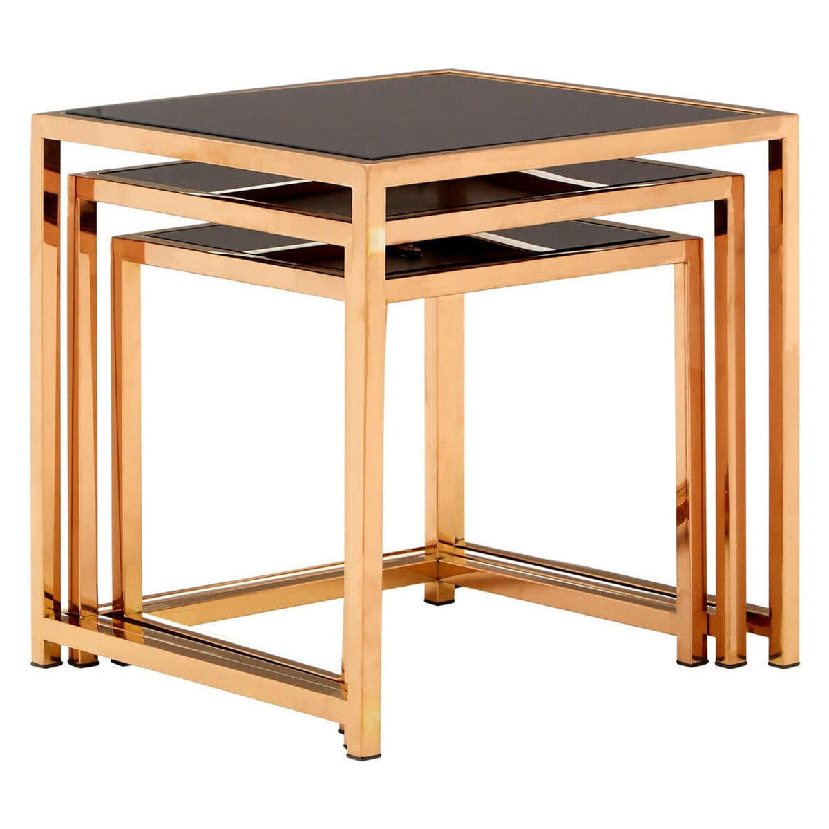 Noosa & Co. Living Ackley Set of 3 Gold Frame Nesting Tables with Black Glass House of Isabella UK