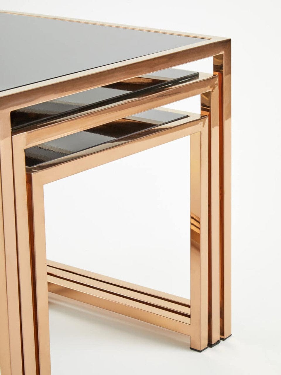 Noosa & Co. Living Ackley Set of 3 Gold Frame Nesting Tables with Black Glass House of Isabella UK