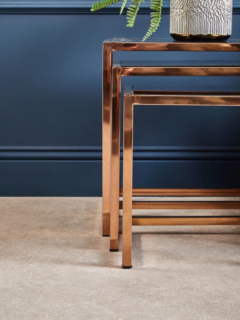 Noosa & Co. Living Ackley Set of 3 Gold Frame Nesting Tables with Black Glass House of Isabella UK