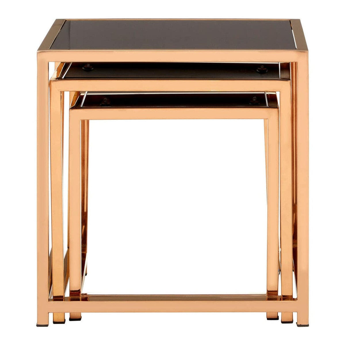 Noosa & Co. Living Ackley Set of 3 Gold Frame Nesting Tables with Black Glass House of Isabella UK
