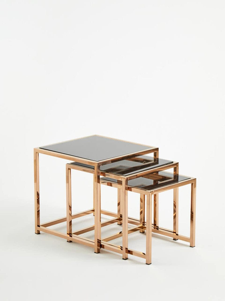 Noosa & Co. Living Ackley Set of 3 Gold Frame Nesting Tables with Black Glass House of Isabella UK