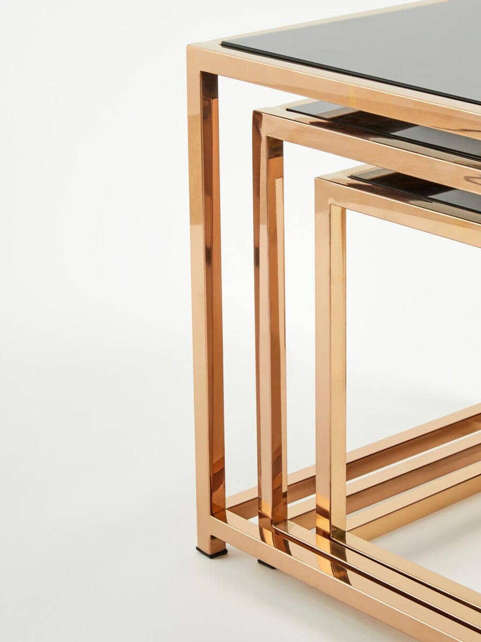 Noosa & Co. Living Ackley Set of 3 Gold Frame Nesting Tables with Black Glass House of Isabella UK