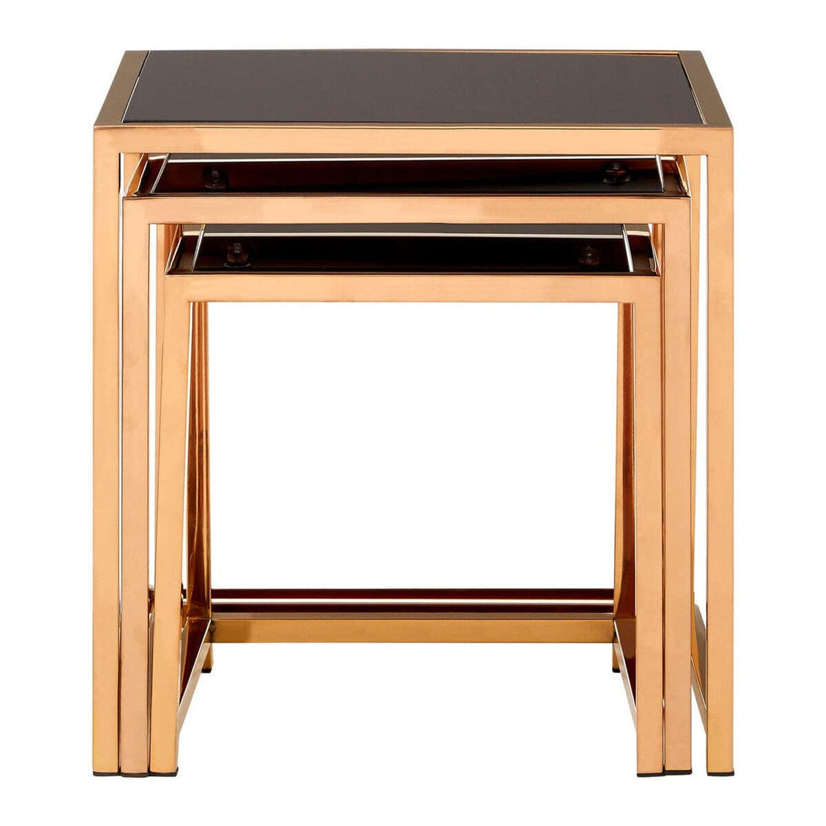 Noosa & Co. Living Ackley Set of 3 Gold Frame Nesting Tables with Black Glass House of Isabella UK