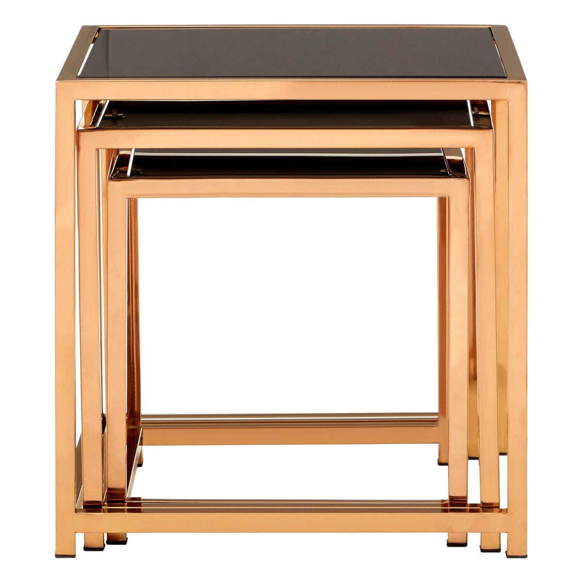 Noosa & Co. Living Ackley Set of 3 Gold Frame Nesting Tables with Black Glass House of Isabella UK