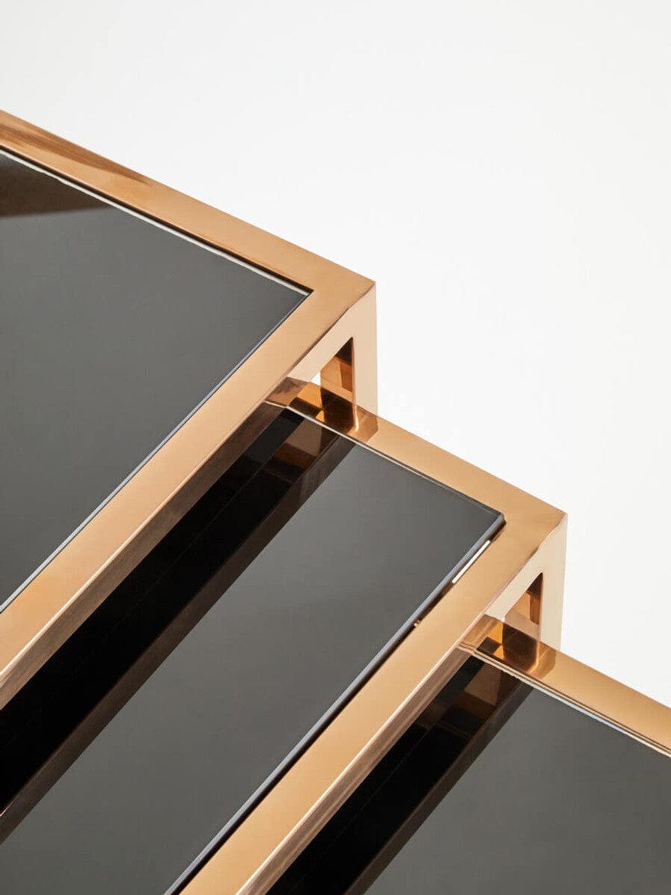 Noosa & Co. Living Ackley Set of 3 Gold Frame Nesting Tables with Black Glass House of Isabella UK