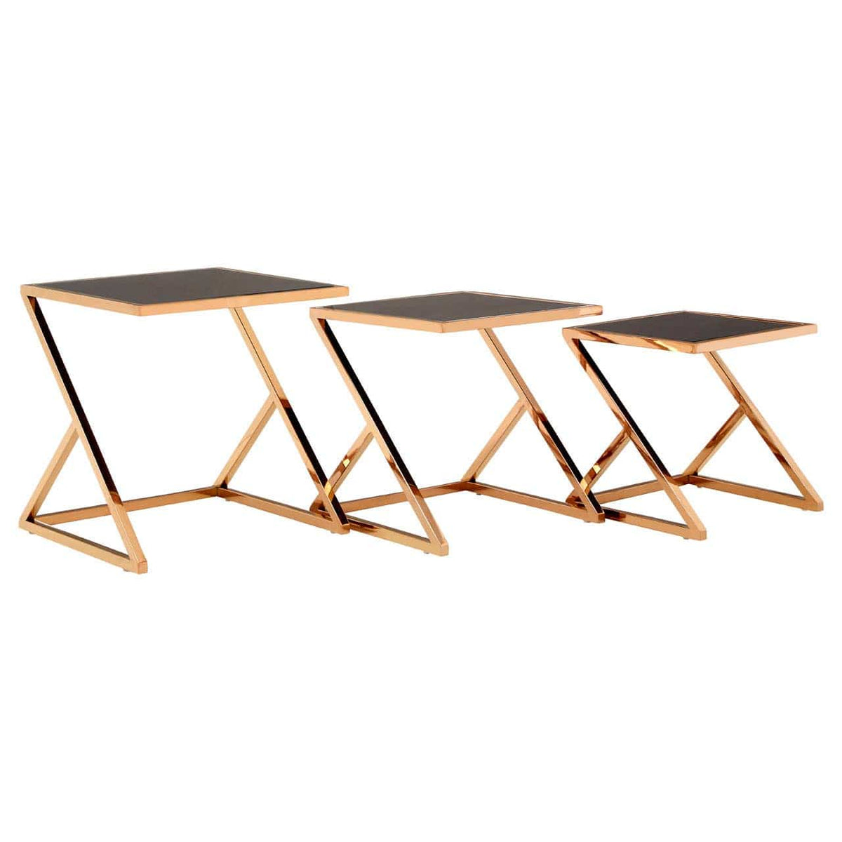Ackley Set Of 3 Rose Gold Finish Nesting Tables.