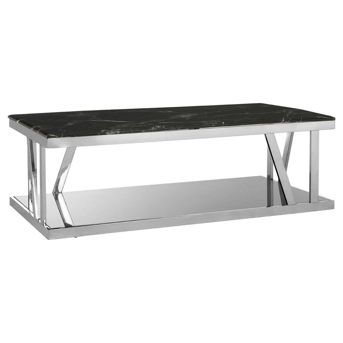 Ackley Silver Coffee Table with Marble Top.