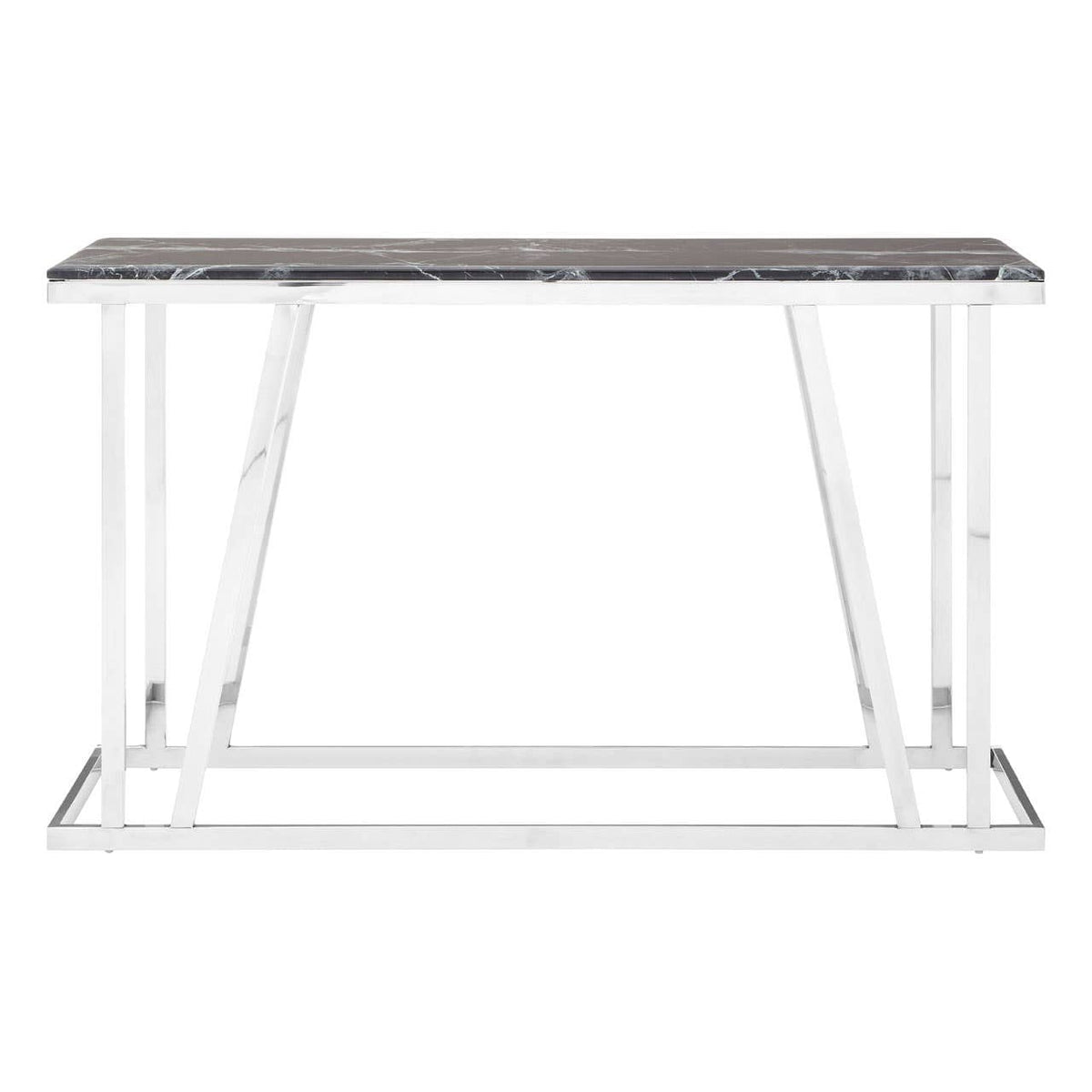 Ackley Silver Console Table With Black Marble Top.