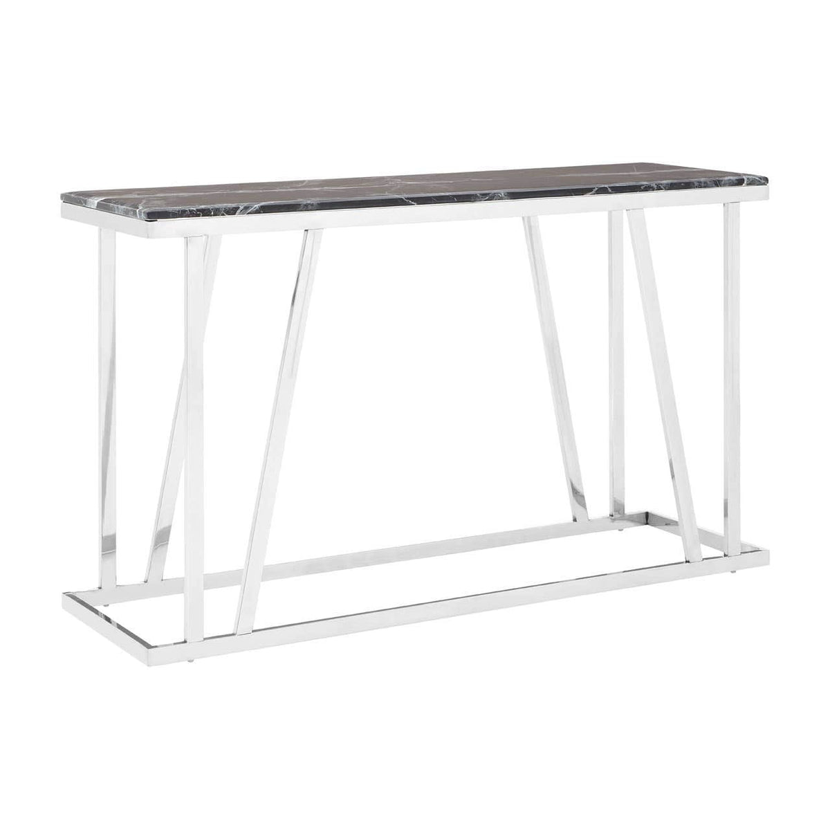 Ackley Silver Console Table With Black Marble Top.