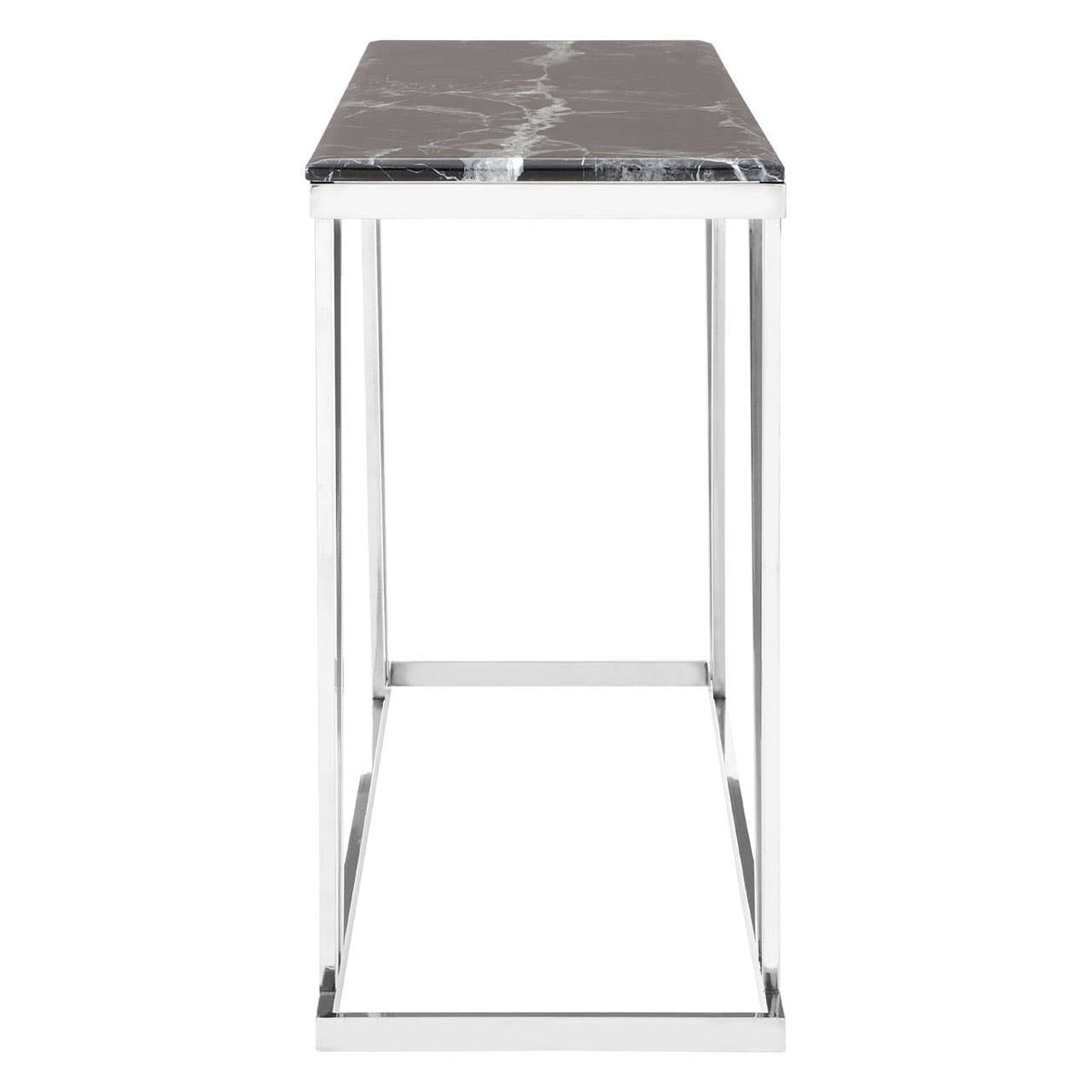 Ackley Silver Console Table With Black Marble Top.