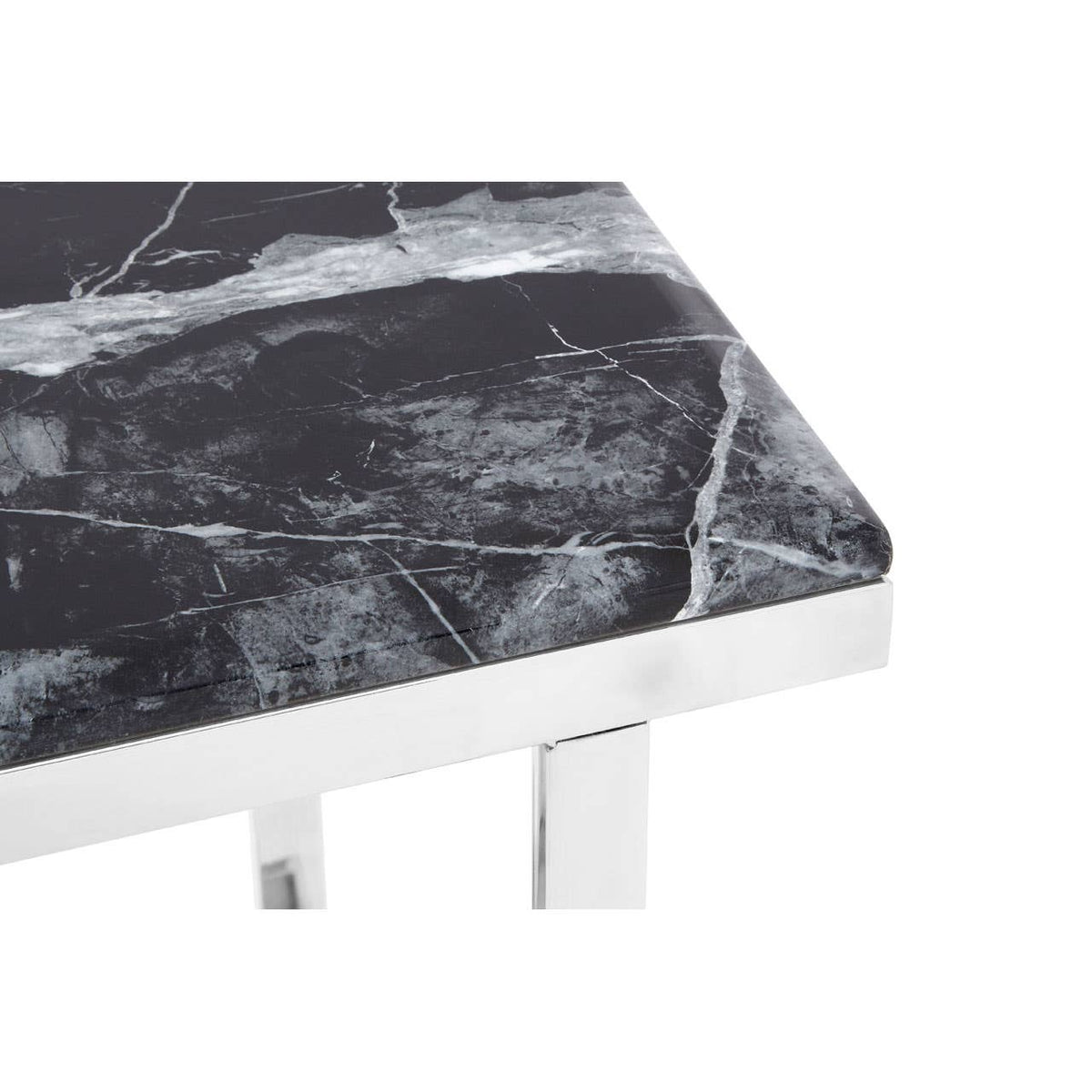 Ackley Silver Console Table With Black Marble Top.