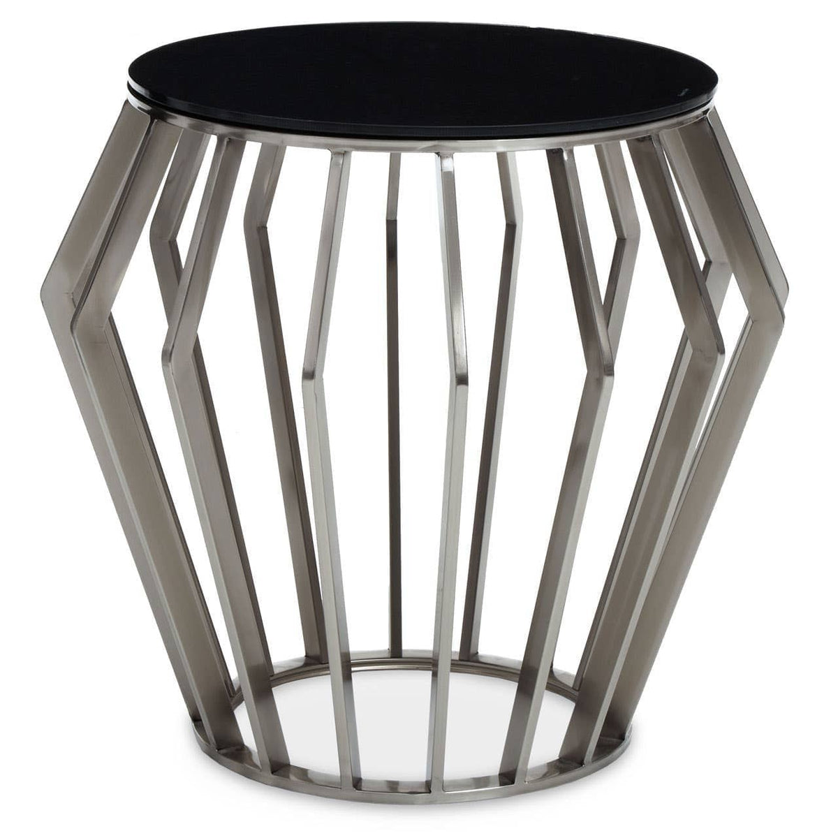 Noosa & Co. Living Ackley Silver Round Side Table with Black Glass House of Isabella UK
