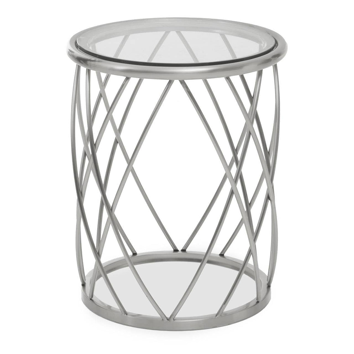 Noosa & Co. Living Ackley Silver Round Side Table with Clear Glass House of Isabella UK