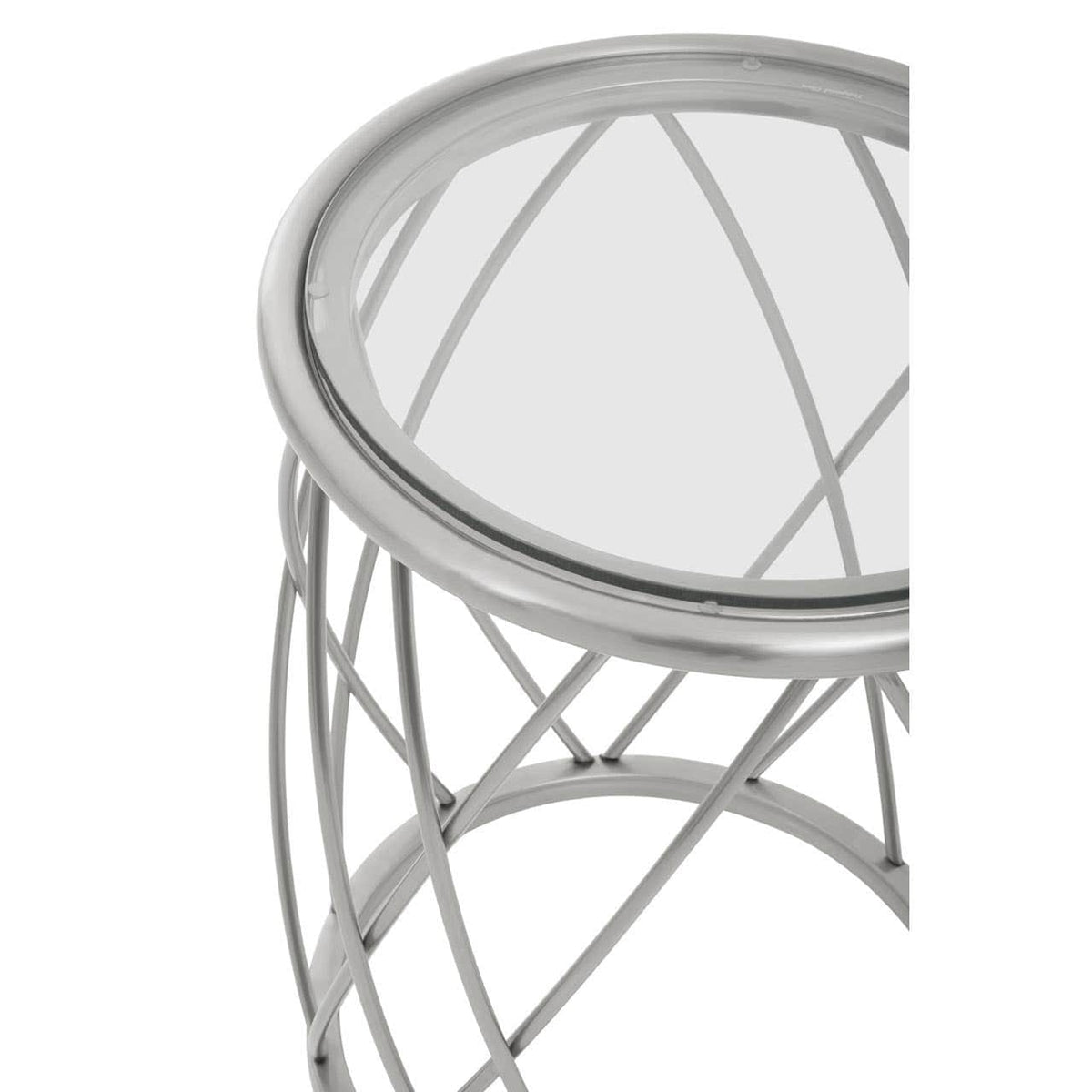 Noosa & Co. Living Ackley Silver Round Side Table with Clear Glass House of Isabella UK