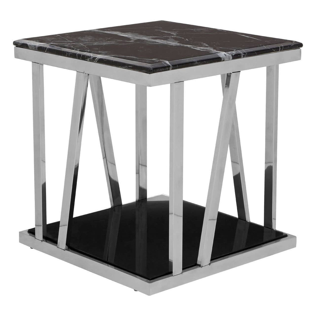 Noosa & Co. Living Ackley Silver Side Table With Black Marble Top House of Isabella UK