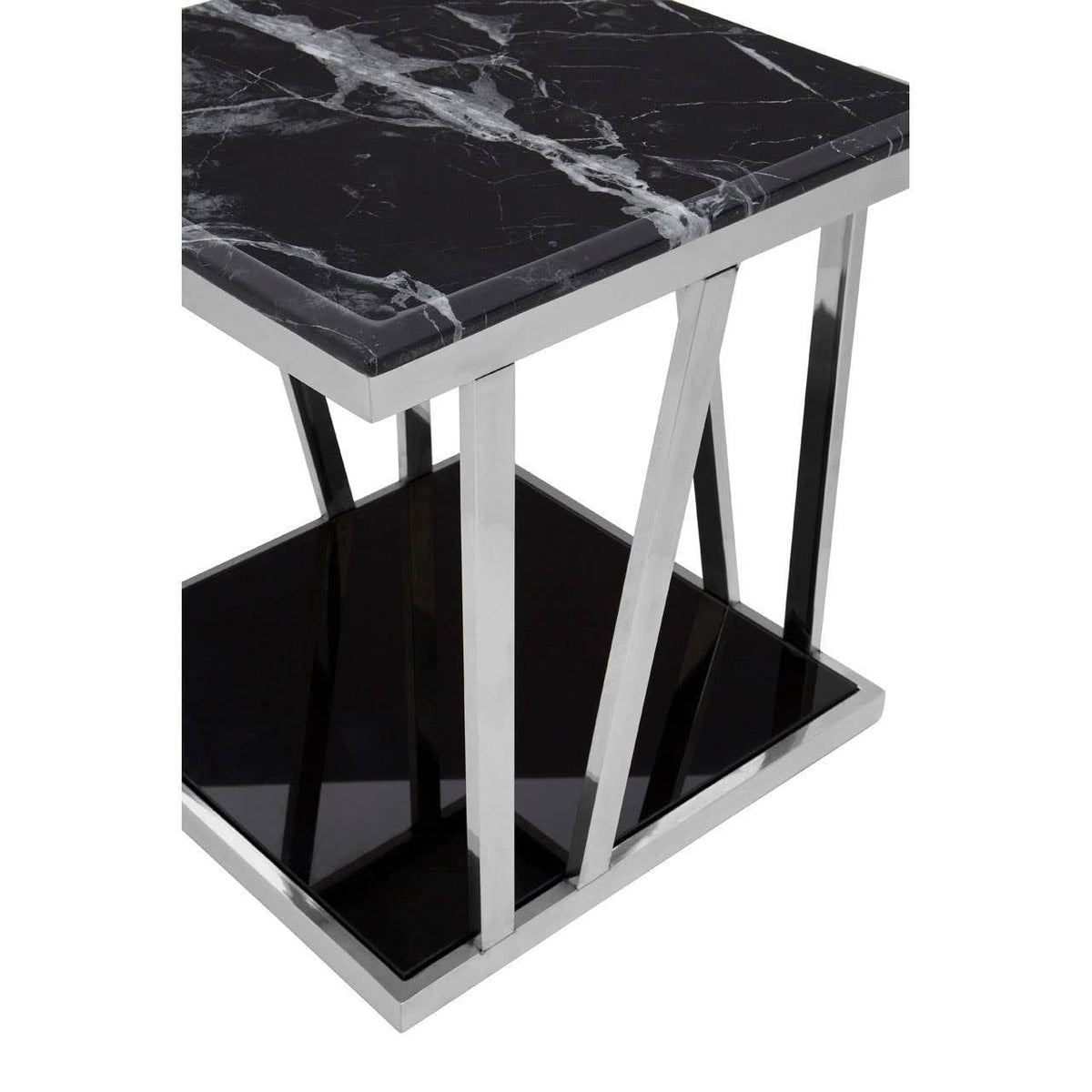 Noosa & Co. Living Ackley Silver Side Table With Black Marble Top House of Isabella UK