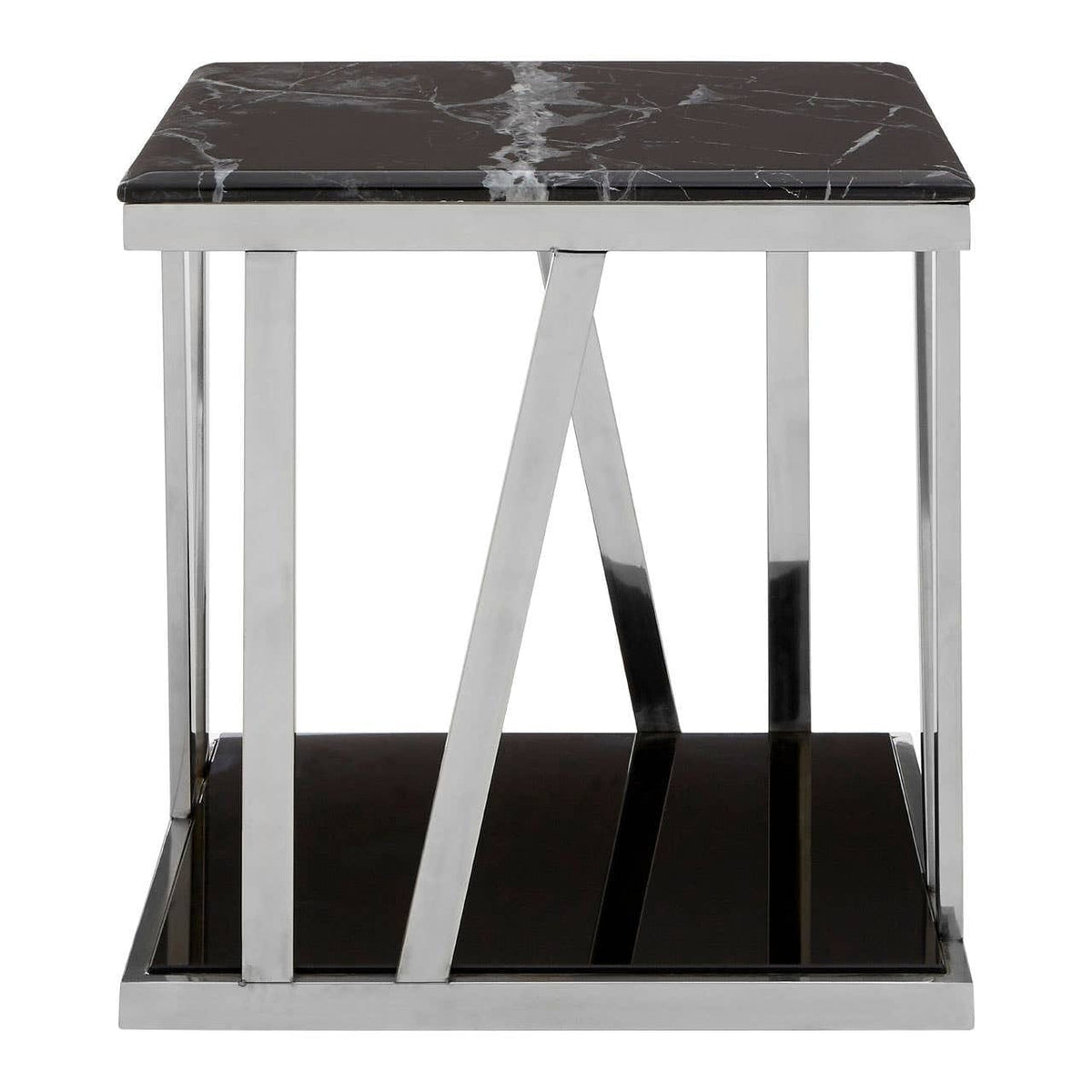Noosa & Co. Living Ackley Silver Side Table With Black Marble Top House of Isabella UK