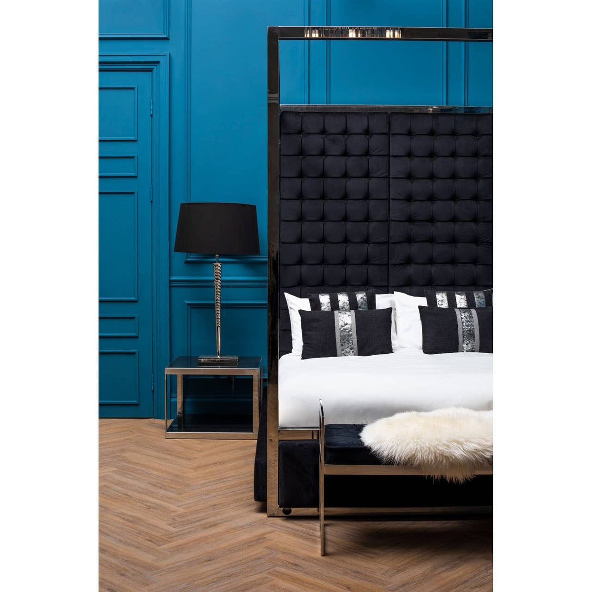 Noosa & Co. Living Ackley Silver Square Coffee Table with Black Glass House of Isabella UK