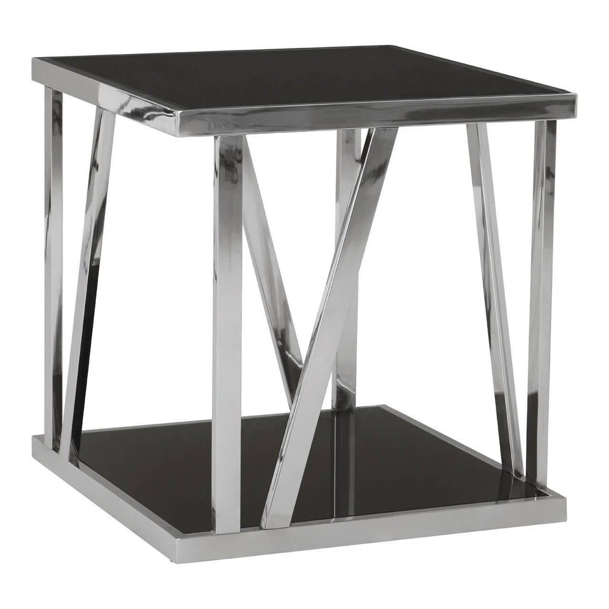 Noosa & Co. Living Ackley Silver Square Side Table with Black Glass House of Isabella UK