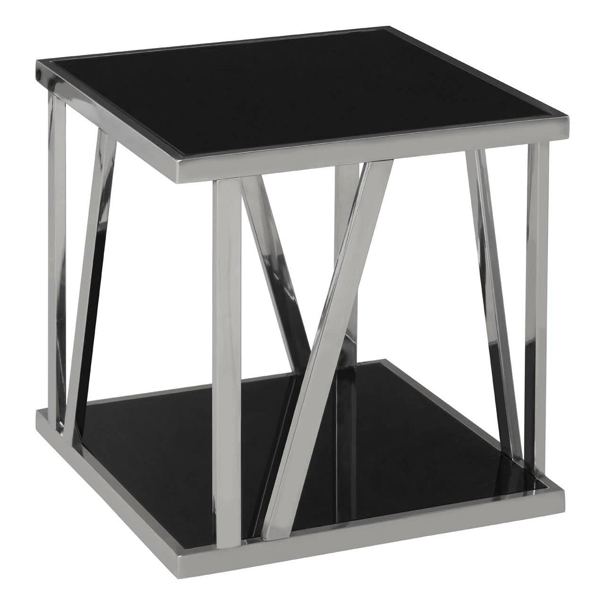 Noosa & Co. Living Ackley Silver Square Side Table with Black Glass House of Isabella UK