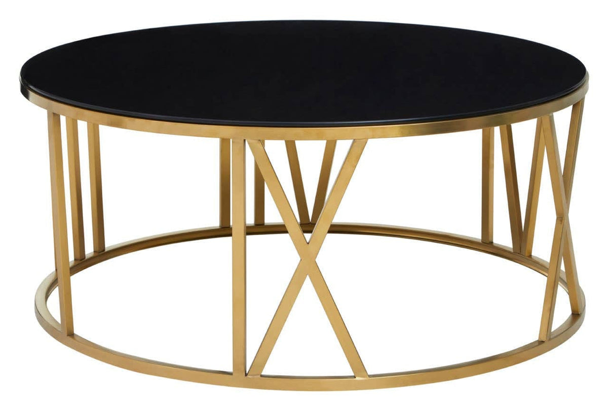 Noosa & Co. Living Alana Round Coffee Table with Gold Frame and Black Glass House of Isabella UK