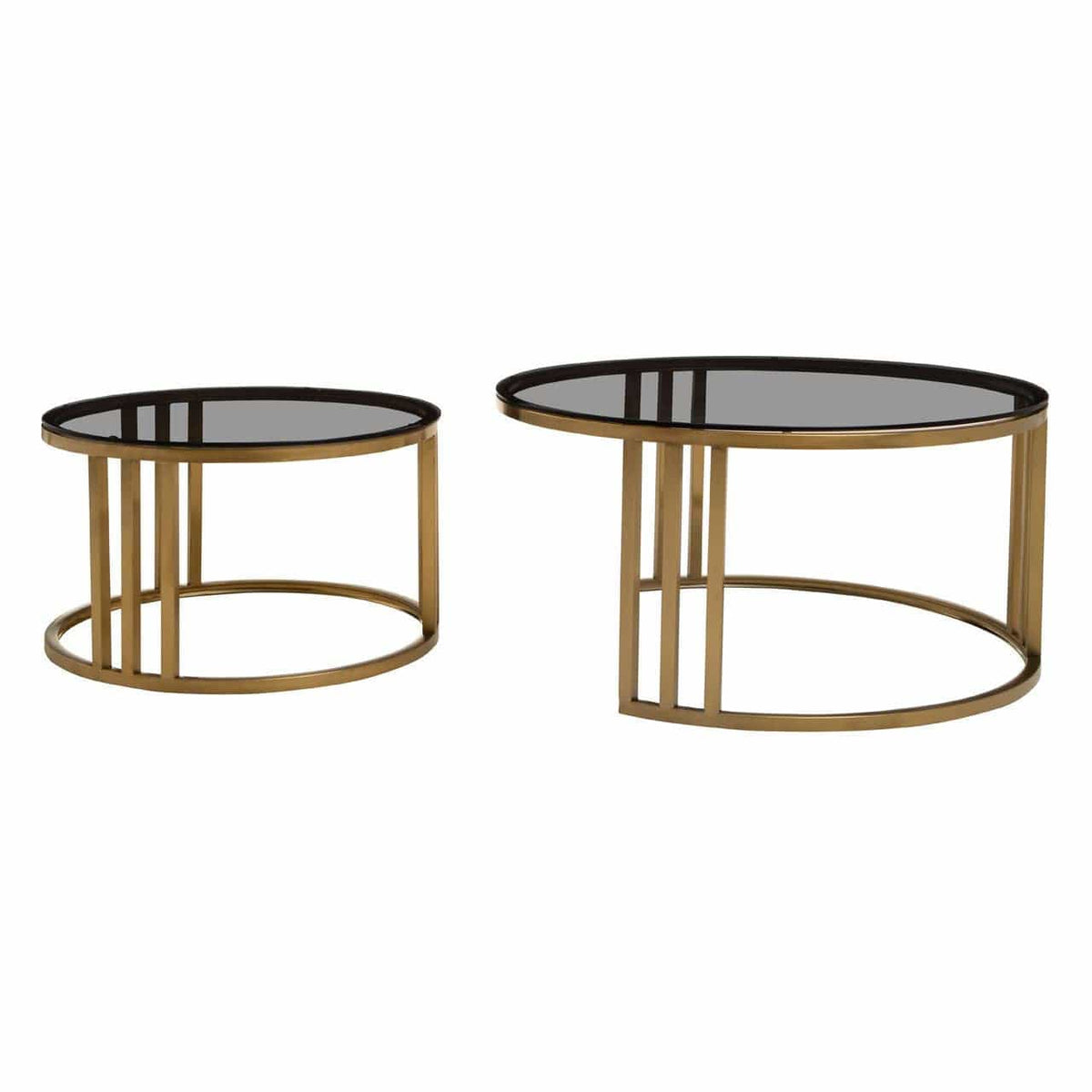 Noosa & Co. Living Alana Set of 2 Gold Base and Glass Top Round Nesting Coffee Tables House of Isabella UK