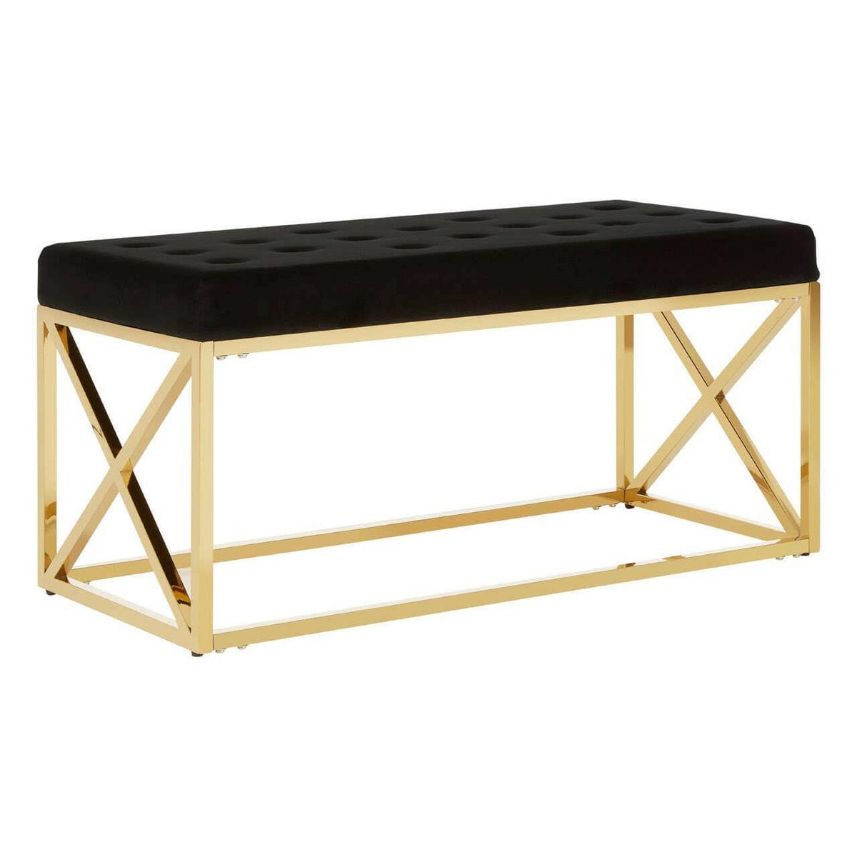 Allure Black Tufted Seat / Gold Finish Bench.