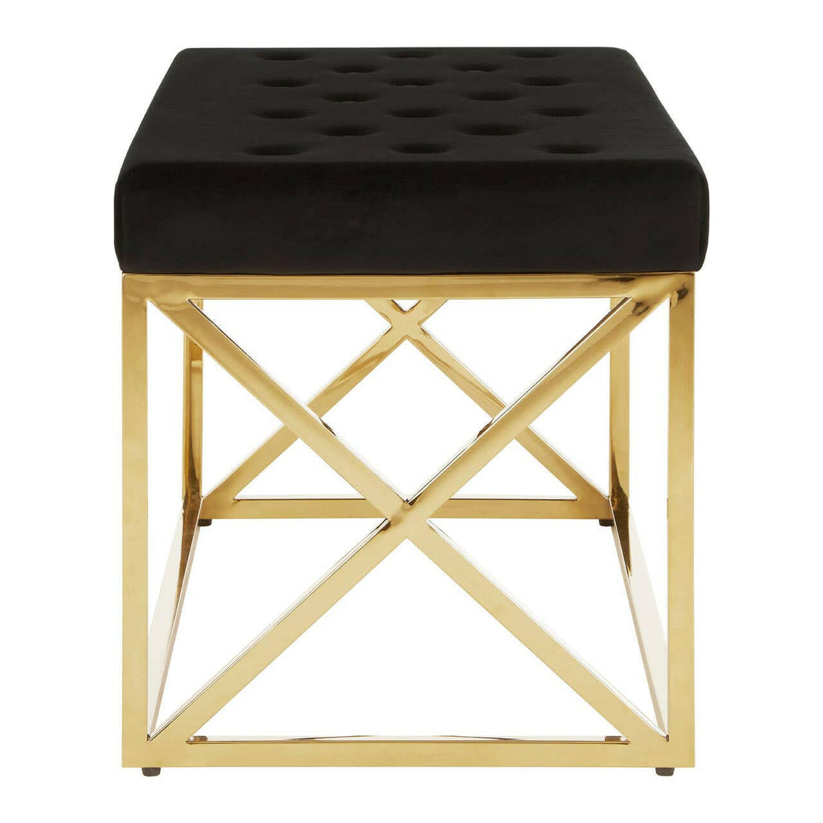 Allure Black Tufted Seat / Gold Finish Bench.