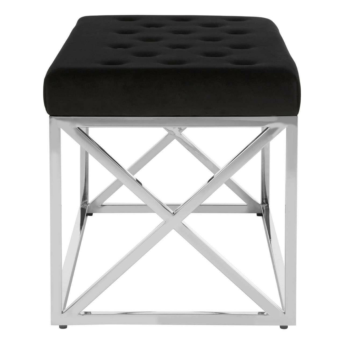 Allure Black Tufted Seat / Silver Finish Bench.