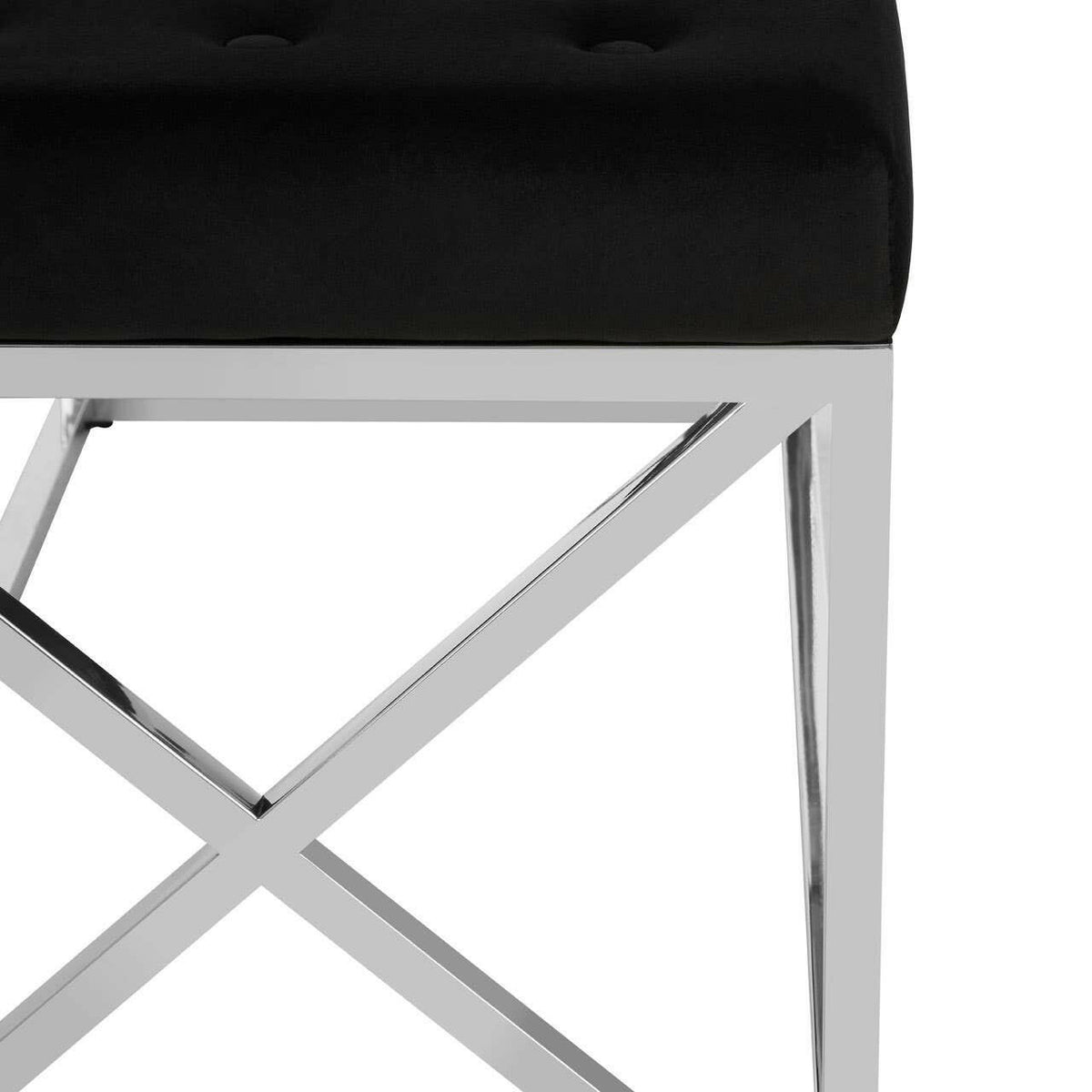 Allure Black Tufted Seat / Silver Finish Bench.