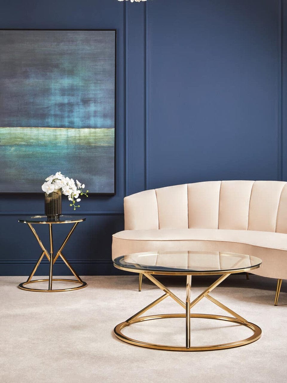 Noosa & Co. Living Allure Corseted Round Champagne End Table House of Isabella UK