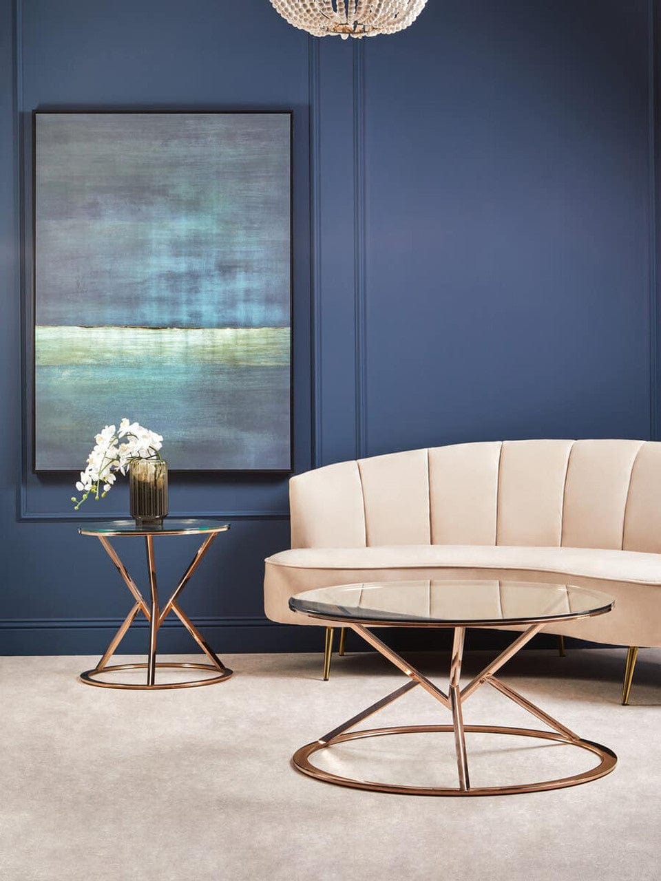 Noosa & Co. Living Allure Corseted Round Rose Gold Coffee Table House of Isabella UK