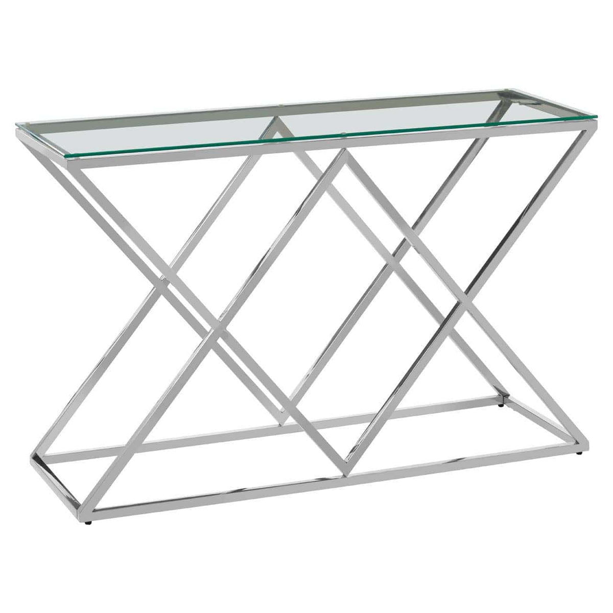 Noosa & Co. Living Allure Inverted Prism Base Silver Console Table. House of Isabella UK