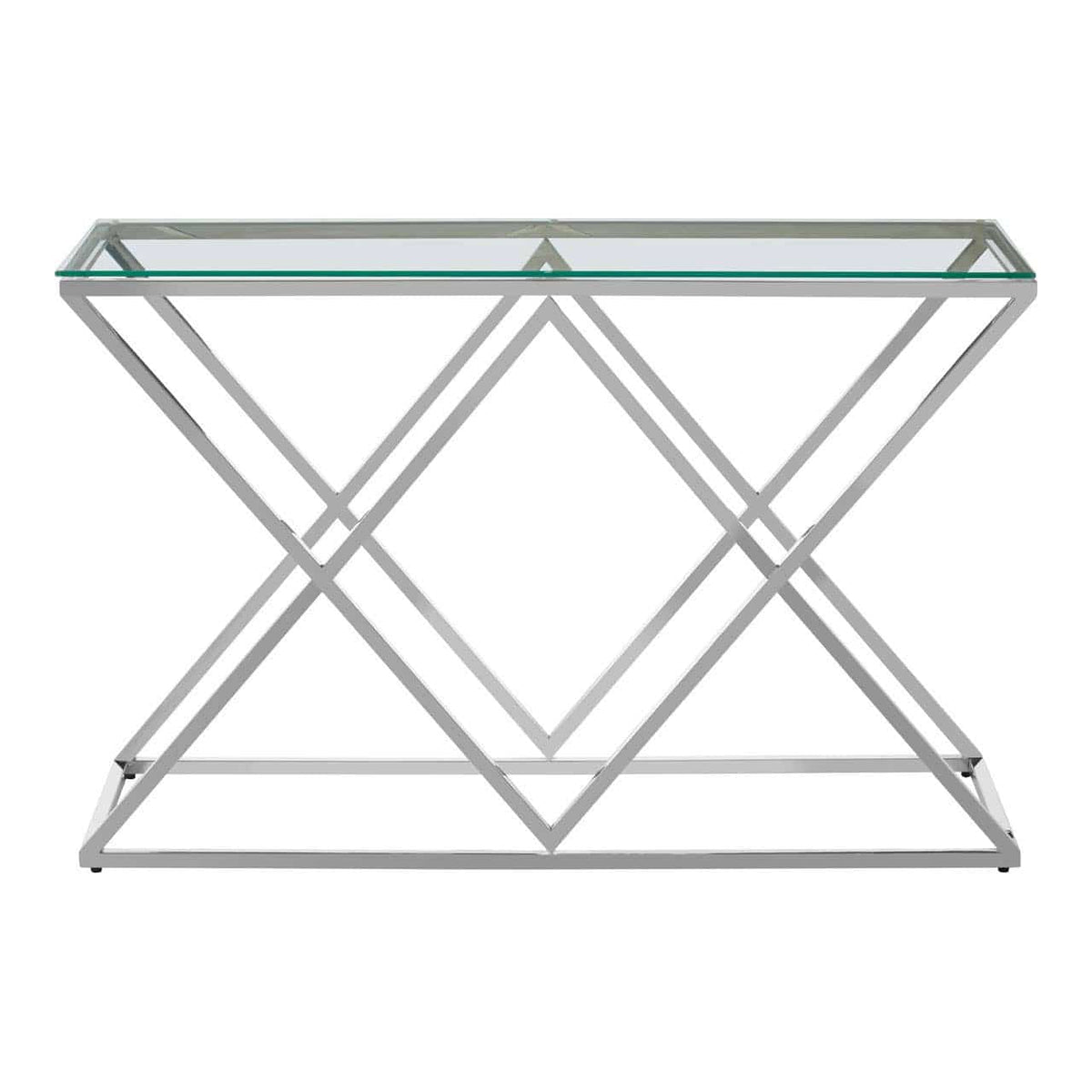 Noosa & Co. Living Allure Inverted Prism Base Silver Console Table. House of Isabella UK