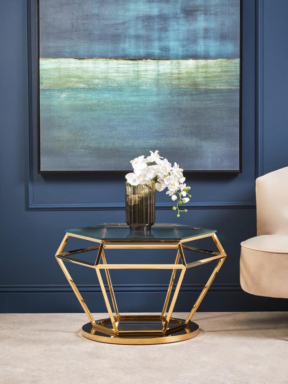 Noosa & Co. Living Allure Large Gold Finish Diamond End Table House of Isabella UK