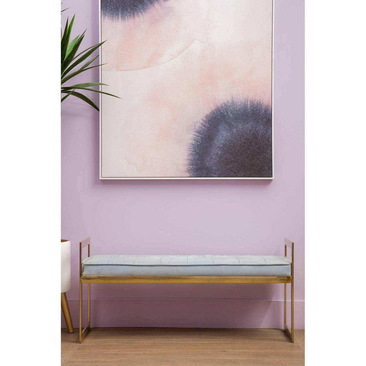 Allure Powder Blue / Gold Tufted Bench.