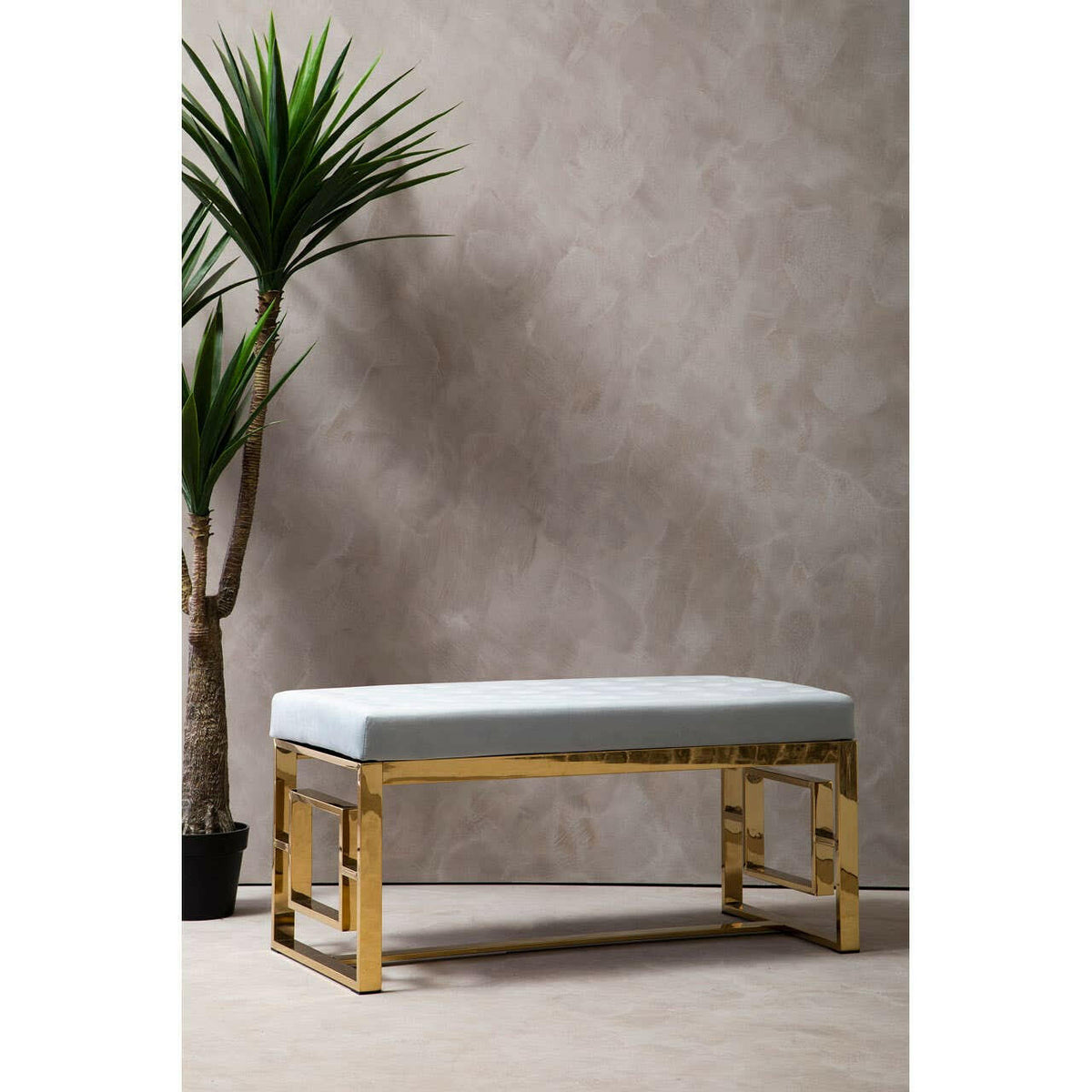 Allure Powder Grey Tufted Bench.