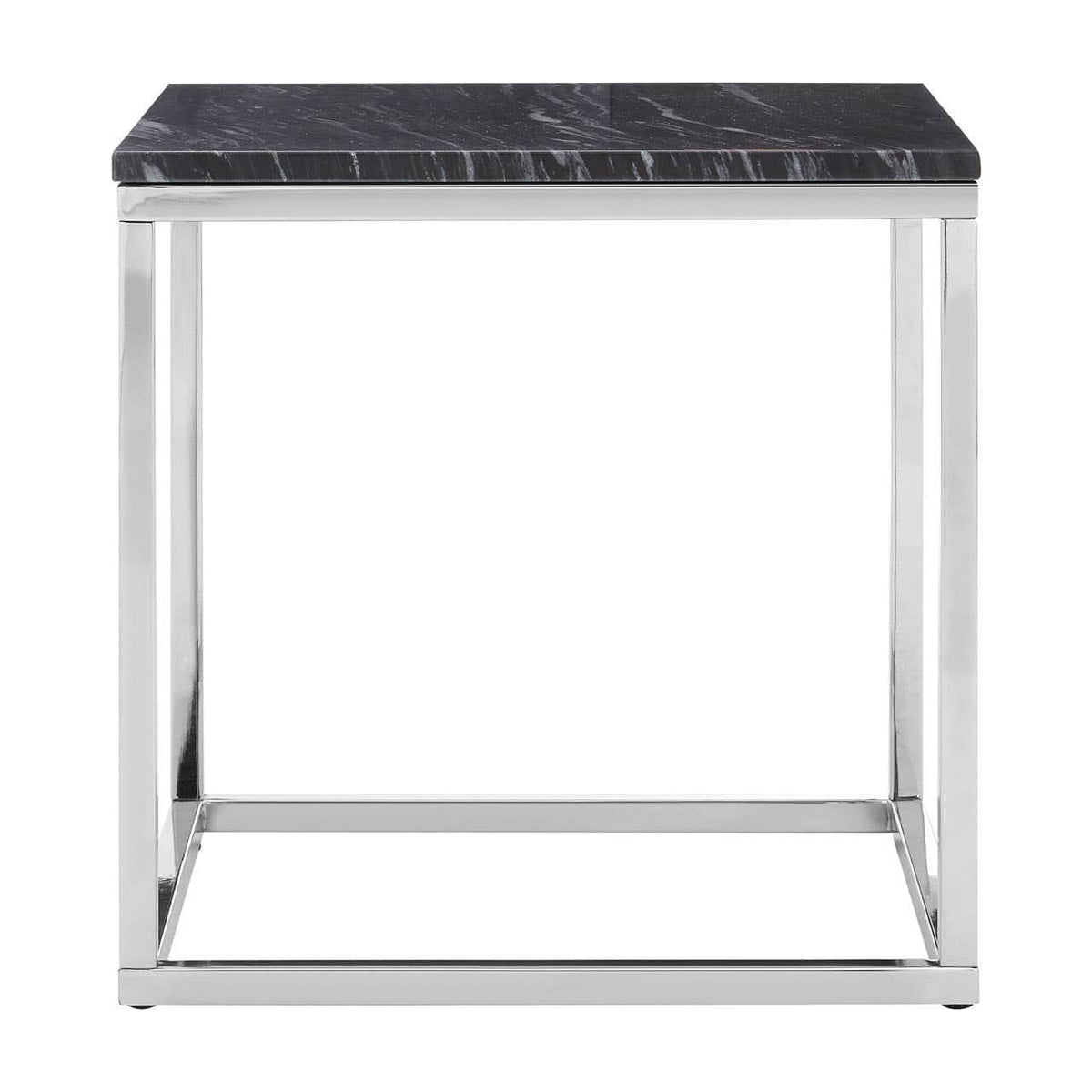Noosa & Co. Living Allure Square Black Marble End Table with Chrome Metal Base House of Isabella UK