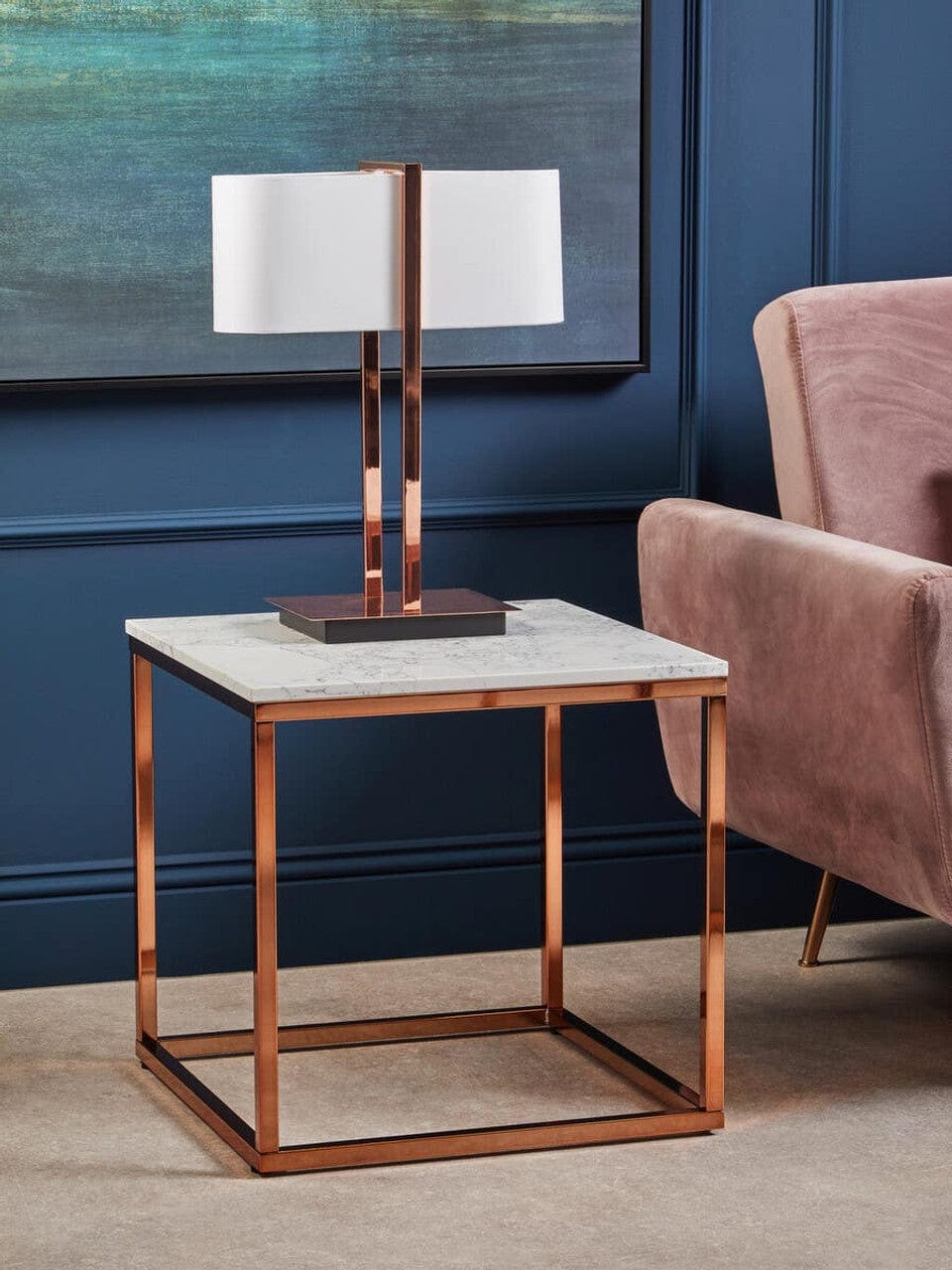 Noosa & Co. Living Allure Square White Marble and Rose Gold Square End Table House of Isabella UK