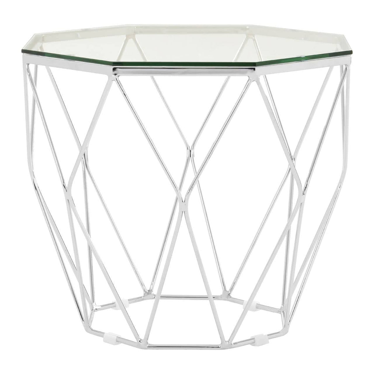 Noosa & Co. Living Allure Tempered Glass And Chrome Hexagon End Table House of Isabella UK