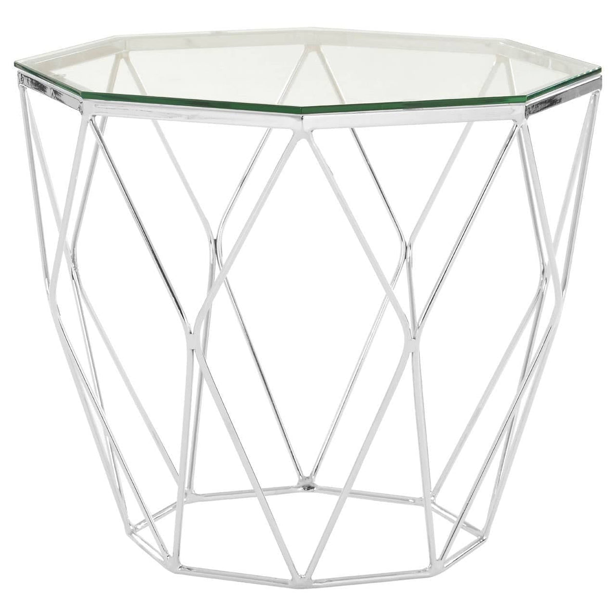 Noosa & Co. Living Allure Tempered Glass And Chrome Hexagon End Table House of Isabella UK