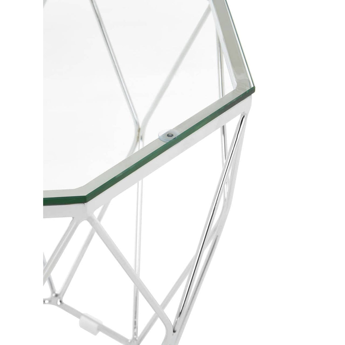 Noosa & Co. Living Allure Tempered Glass And Chrome Hexagon End Table House of Isabella UK