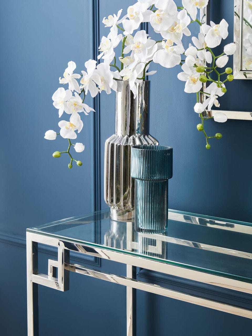 Noosa & Co. Living Allure Tempered Glass Silver Finish Console Table House of Isabella UK