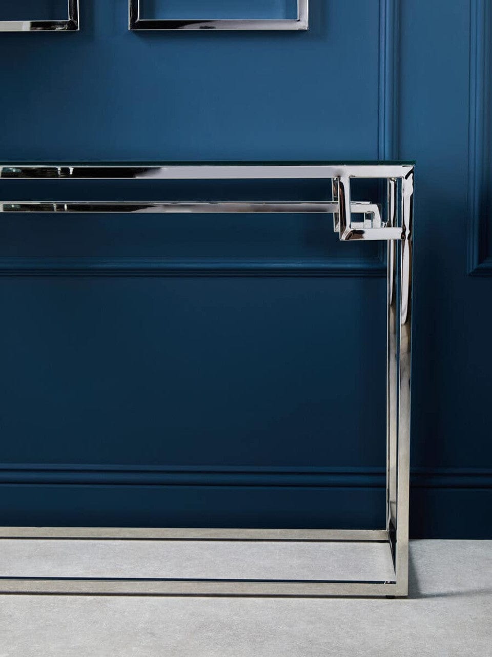 Noosa & Co. Living Allure Tempered Glass Silver Finish Console Table House of Isabella UK