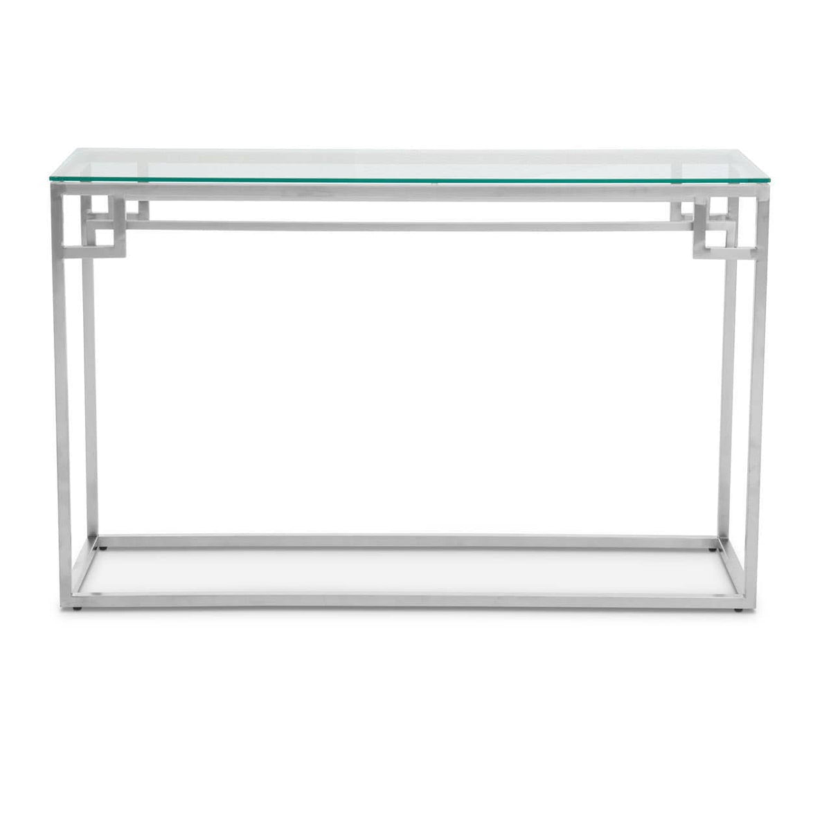 Noosa & Co. Living Allure Tempered Glass Silver Finish Console Table House of Isabella UK
