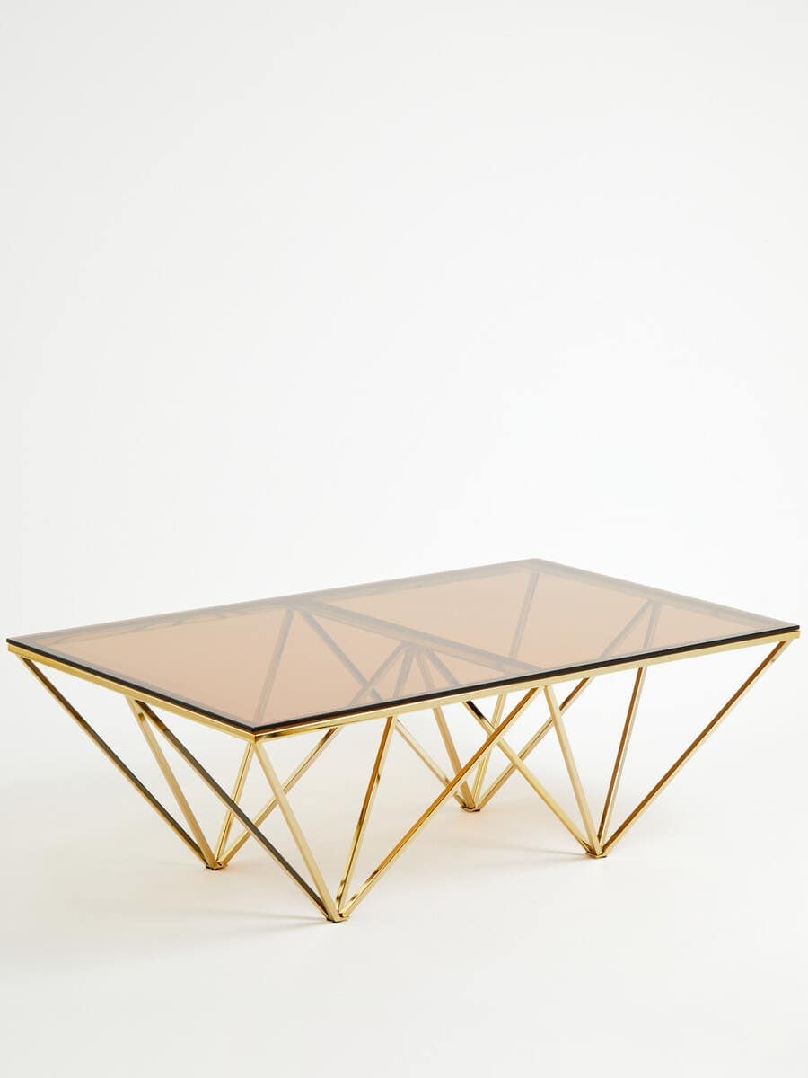 Alustre Champagne Metal Prismatic Legs Coffee Table.