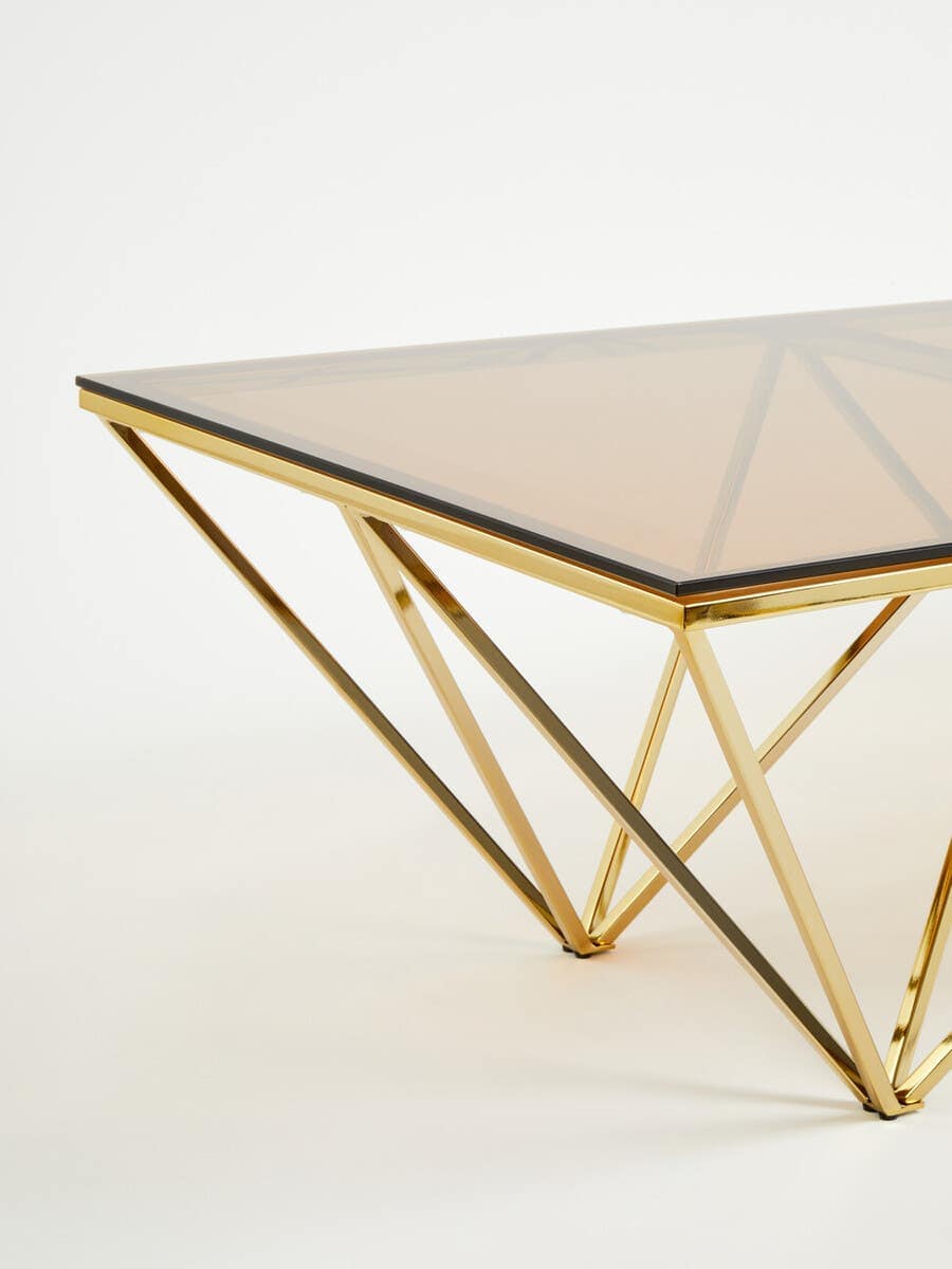 Alustre Champagne Metal Prismatic Legs Coffee Table.