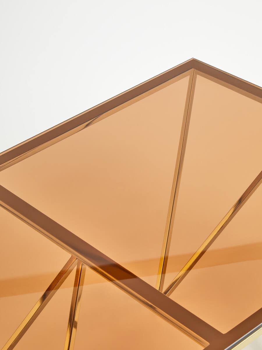 Alustre Champagne Metal Prismatic Legs Coffee Table.