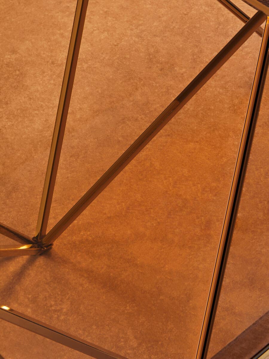 Alustre Champagne Metal Prismatic Legs Coffee Table.